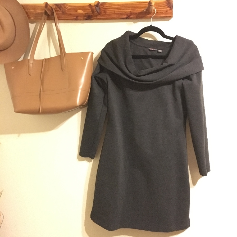 Charcoal gray Merrell hooded cowl neck dress